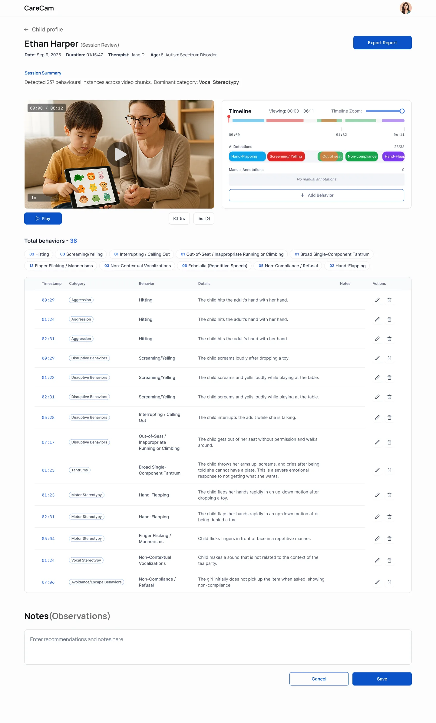 Session review interface