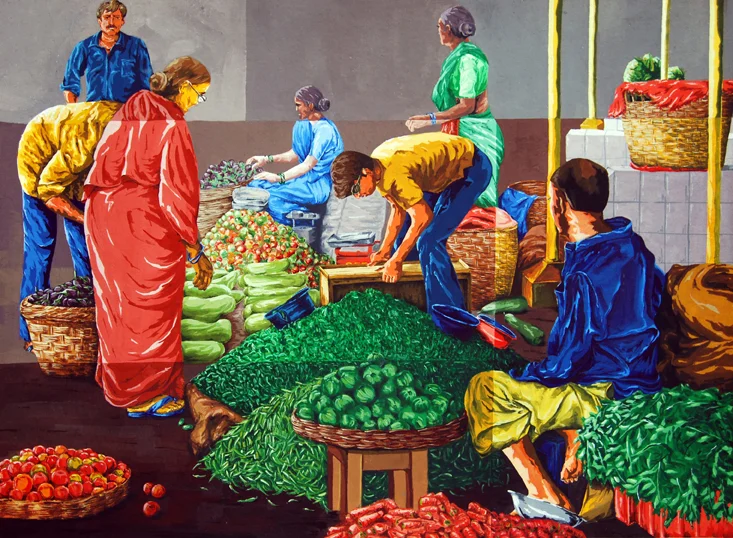 Market scene painting